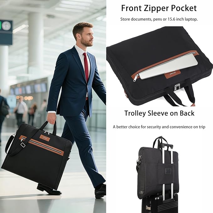 Waterproof Foldable Garment Bags for Travel, 51" Large Travel Hanging Bags for Clothes, Carry on Suit Bag with Strap for Men Women, Wrinkle Free Luggage Suit Cover for Business Trips(Brown)