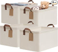 CHICVITA 4 Pack Large Storage Baskets for Shelves, Collapsible Closet Organizer Bins with Metal Frame, Fabric Storage Bins for Clothes Towels Organization, 16.8" x 11" x 9.8", Beige