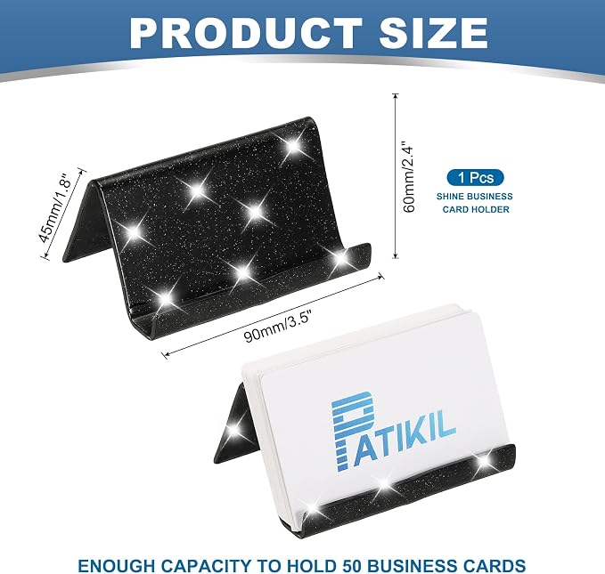 PATIKIL Business Card Holder for Desk, Acrylic Business Card Holders Shine Card Stand Organizer Cards Display for Office Exhibition, Black