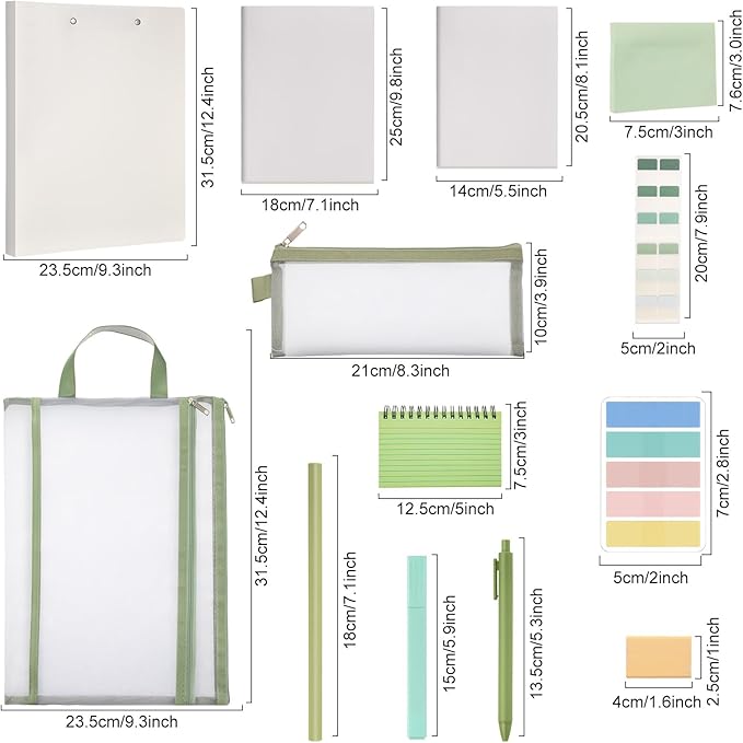 Colarr 54 Pcs Cute Notebook Stationery Set for Women, Bible Study Supplies, 6 Lined Notebooks, 36 Pens, Sticky Notes & Tabs, Bags & Folders for Work Journal Study College Office Supply(Green)