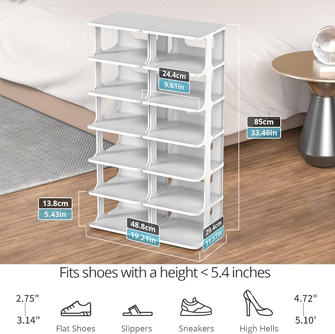 ZOINLIY Stackable Shoe Organizer for Closet, Small Shoe Rack for Entryway, Bedroom, Dorm Rooms, Free Standing Shoe Shelf, Plastic Shoe Cubby for Small Space, Grey Space Saver Shoe Holder