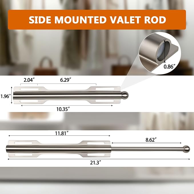 2 Pack Valet Rod for Closet Pull Out, Rod for Bedroom Laundry Room Bathroom, Nickel