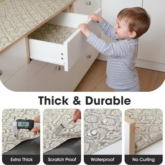 Coavas Shelf and Drawer Liner, Non Slip Extra Grip Non Adhesive Waterproof Thickened Cabinet Mat, Easy Cut for Kitchen Pantry Bathroom Dresser Cupboard (Beige Cream, 12IN x 30FT)