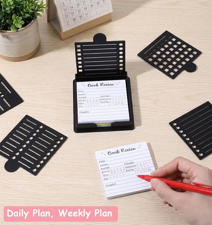 Sticky Note Stencil, Sticky Note Holder for Desk Reusable Template for 3x3 Inch Notes, to-Do Lists, Home and Office Organization, Versatile Notes Dispenser with 5 Templates (Black)