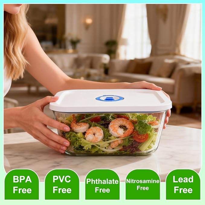 Elmond Borosilicate Glass Vacuum Containers (4-Size Set S M L XL)– Universal Compatible with Nozzles 2.4-3.8cm/0.95-1.5 in – For Handheld & Desktop Sealers