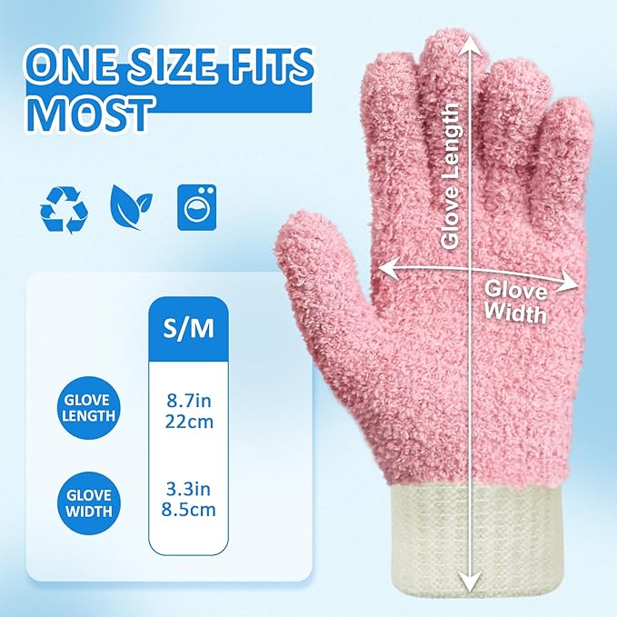 MIG4U Microfiber Dusting Gloves House Cleaning Glove for Blinds, Windows, Shutters, Furniture, and Car, Reusable Lint-Free Pink 1 Pair S/M