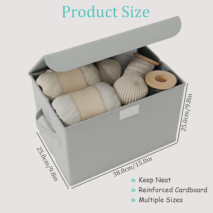 Storage Boxes, Clothes Bins with Lids, 2 Pack, Grey, 15x9.8x9.8 In | Closet Boxes with 2 Carrying Handles, Sturdy Heavy PP-board, Home Organizers Cubes with Cover for Organizing
