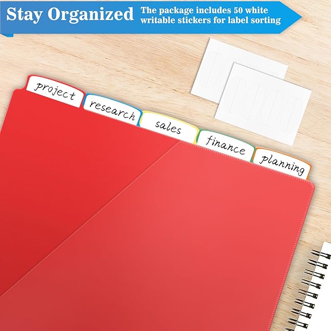 V-Opitos 5-tab Index Dividers with 3 Holes Punched, Set of 3 Plastic Dividers with Clear Front Pocket, Multicolor Dividers for 3 Ring Binders, 15 Pcs Dividers for School & Office Supplies
