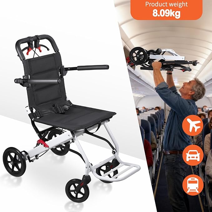 Wheelchairs for Adults,Transport Lightweight Foldable with Flip-up armrests, Portable Folding Travel Wheel Chairs for Seniors（220 lbs Weight Limit）