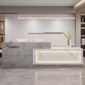 Modern Reception Desk with Counter, Front Desk Reception Counter with Lockable Drawer, Keyboard Tray & Storage Cabinet, Solid Wood Receptionist Table for Salon Office Lobby (E - Right, L 2.4m/94in)