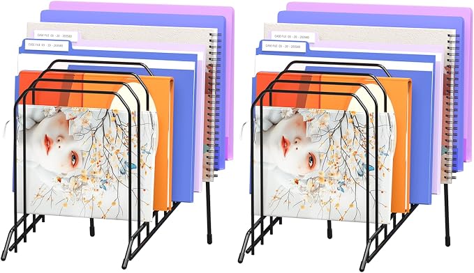 Gawerk Incline Metal Desk Magazine Folder Holder, Sorter Desk File Organizer with 8-Section Vertical Compartments Rack File Organizer for Office, Home, School (2 Pack)