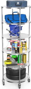 6 Tier NSF Metal Shelf Round Corner Wire Shelving Unit, 2400lbs Capacity Heavy Duty Adjustable Storage Rack with Shelf Liners for Kitchen Garage Office Etc Room Corner, 85.5"H x 30"L x 30"D - Chrome