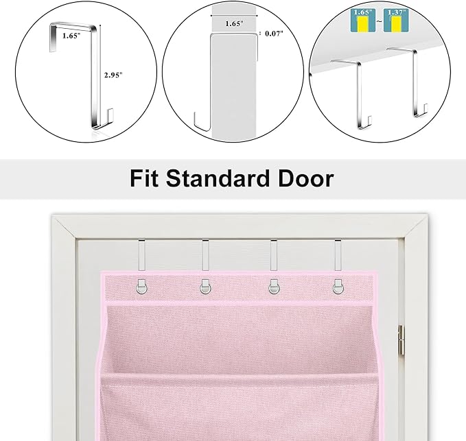 SLEEPING LAMB Over The Door Shoe Organizer for Closet with Large Deep Pockets, Narrow Shoe Rack for Door Hanging Boots Storage, Pink
