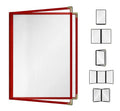 Goodsmart Restaurant Menu Covers - 25 Pack Red 2-Page/4-View 8.5" x 11", Side-Loading Vinyl Menu Holders, Clear Sleeves, Double-Stitched Edge, Leather-Style Café Menu Covers with Gold Corners
