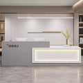 Modern Reception Desk with Counter, Front Desk Reception Counter with Lockable Drawer, Keyboard Tray & Storage Cabinet, Solid Wood Receptionist Table for Salon Office Lobby (G - Right, L 2.2m/86in)