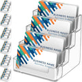 MaxGear Acrylic Business Card Holder, 320 Cards Capacity, 4 Pocket, 6 Pack | Clear Business Card Stand for Desk with 4 Tier, Clear Plastic Cards Display Holder for Exhibition, Home and Office
