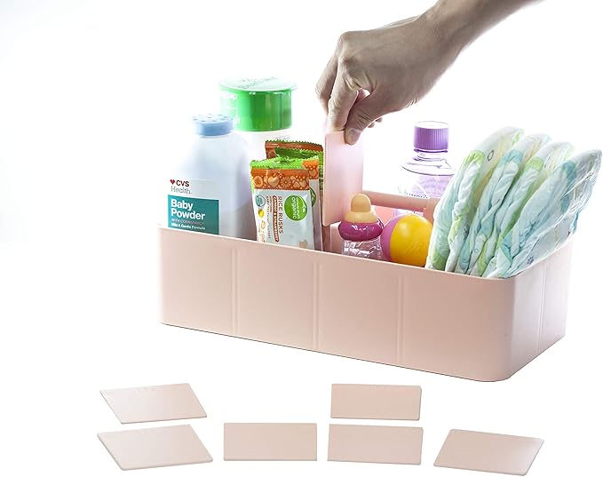 -Large Portable Caddy, DIY Dividers, 8 Compartments, School Office Supplies Home Business Basket with Handle Storage Organizer Made in USA (10 PACK, Indie Pink)