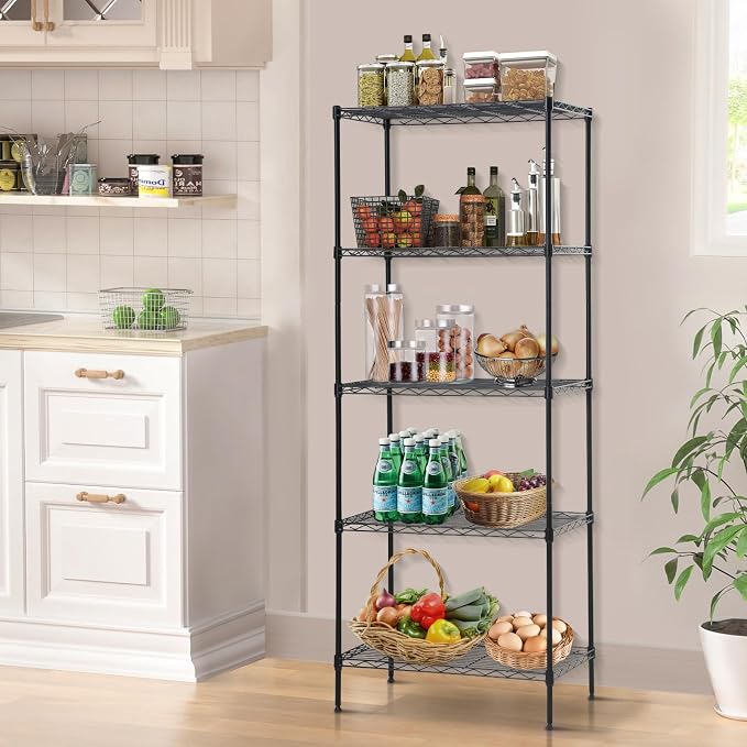 Meet perfect 5-Tier Wire Shelving Unit, 24" W x 14" D x 60" H Metal Storage Rack, NSF Certified Heavy Duty Garage Shelves, 750 lbs Capacity Adjustable Pantry Organizer for Kitchen, Laundry, Office
