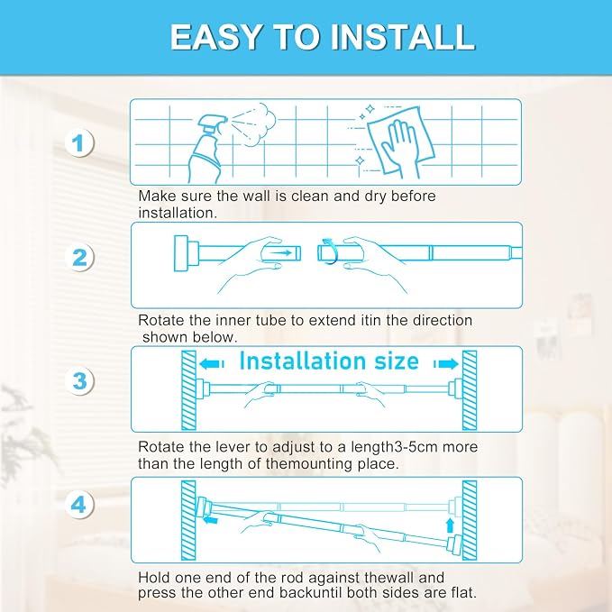 Tension Curtain Rod 30 To 76 Inch White Tension Rods Adjustable Spring Loaded Curtain Rods 7/8" Curtains Rods No Drilling Tension Rods For Windows Bedroom Closet Doorway Door