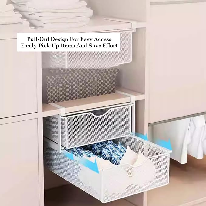 Pull Out Cabinet Storage Basket,Stackable Detachable Baskets Closet Organiser,Easy Pull Out Drawer Dividers for Closet,for Kitchen Office Wardrobes Cupboard Storage(Black,37x22x12.5cm)