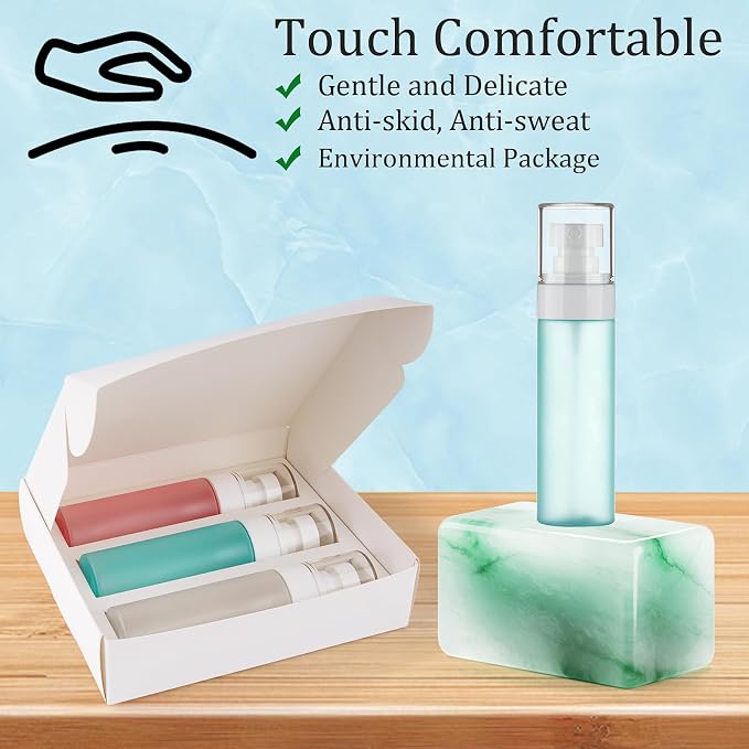 Fine Mist Travel Spray Bottles, 3-Pack，2.2oz/65ml | Twist Caps, Seal Rings, Textured Grip, Refillable, TSA-Compliant