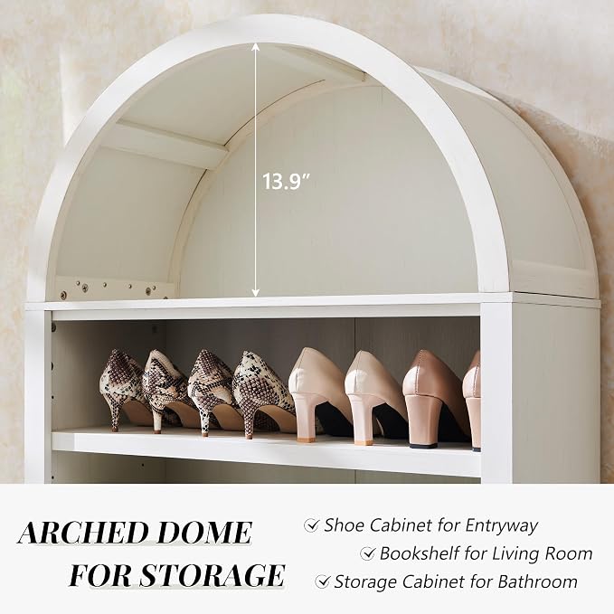 IFGET 71" Tall Arched Shoe Storage Cabinet, 7 Tiers 28 Pairs Wooden Shoe Rack with 3 Adjustable Shelves, Freestanding Shoe Closet Shelf Organizer for Entryway, Hallway, Living Room (Antique White)