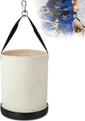 1 Pack Canvas Bucket 15" x 12" Heavy Duty Lineman Tool Bag with Plastic Bottom & Metal Hook Electrician Tool Organizer for Jobsite Use, Load Rated up to 150 Pounds (White)