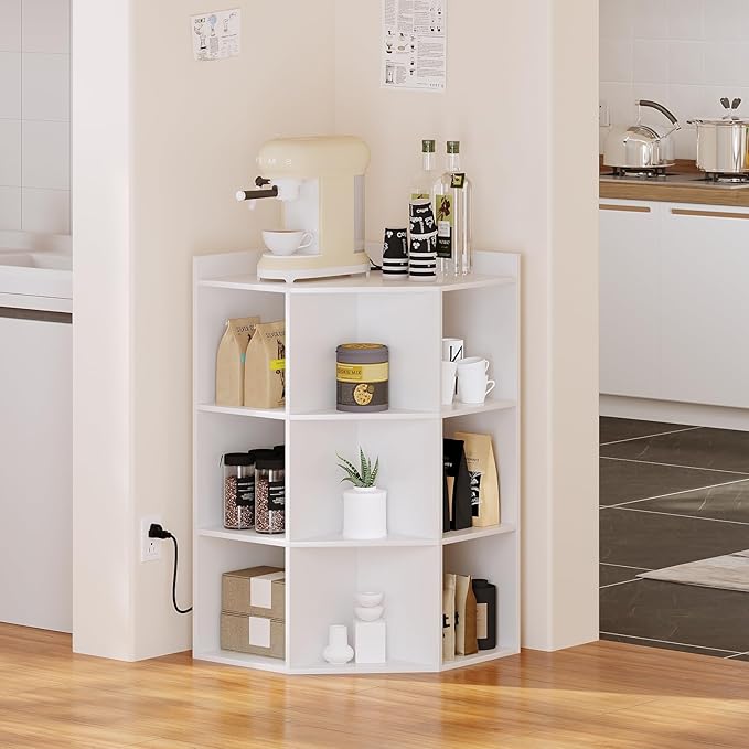ALISENED 9 Cubes White Corner Cabinet, Corners Cube Shelf with USB Ports and Outlets, Toy Corners Storage for Small Space, Wooden Cubby Corner Bookshelf for Living Room, Bedroom, Dining Room, Kitchen