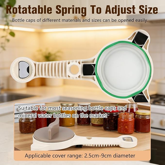 4 in 1 Multi-Purpose Jar Opener, Adjustable Stainless Steel Jar Opener, Adjustable Jar and Bottle Opener, Multi Size Lid Tool for Jars Cans Wine Bottles, Home Kitchen Helper (1pcs)