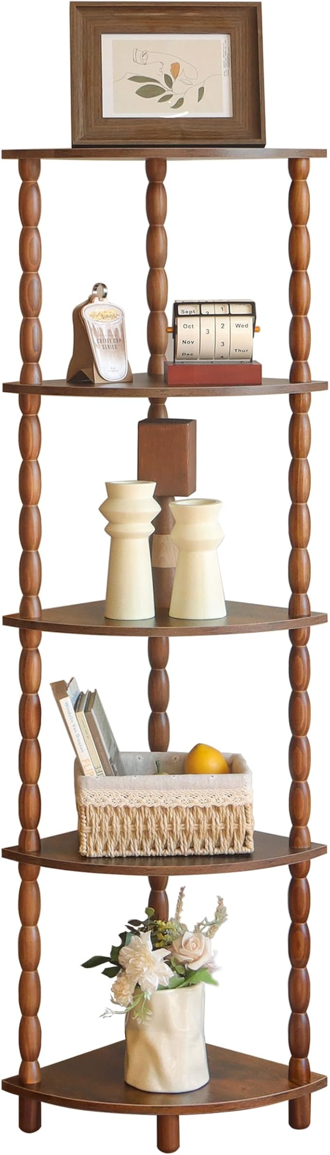 MaxSmeo Corner Shelf, 5-Tier Corner Bookshelf for Small Spaces, Stylish Corner Storage Display Shelves for Bedroom, Bathroom, Kitchen, Living Room (Rustic Brown)