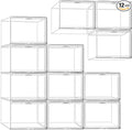 12 Pack Drop-Front Clear Shoe Boxes Acrylic Box Sneaker Boxes Size 12, Stackable Shoe Display Cases with Magnetic Door Storage Bins for Sneaker Containers Boot Figure Display