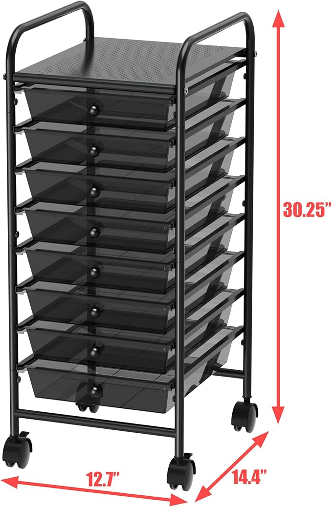 Simple Houseware 8 Drawers Rolling Utility Cart Art Craft Storage, Black | 1-Column, 30.25" Height, Lockable Wheels, for School, Office, Art Craft, and Paper Storage