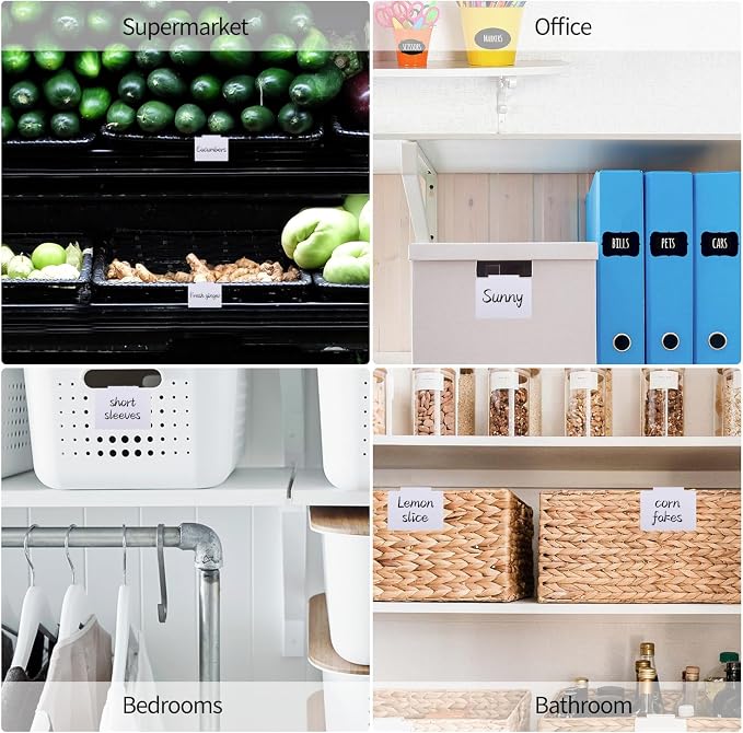 13Pcs White Clip-On Basket Labels Set with Chalk Marker, Reusable Pantry Bin Labels for Kitchen, Closet & Storage Organization