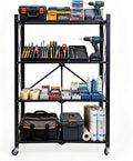 28.5" L x 14.2" W x 46.1" H Foldable 4-Tier Garage Storage Shelves with Wheels, Metal Shelving Unit, Utility Steel Shelf for Warehouse, Pantry, Basement & Garage