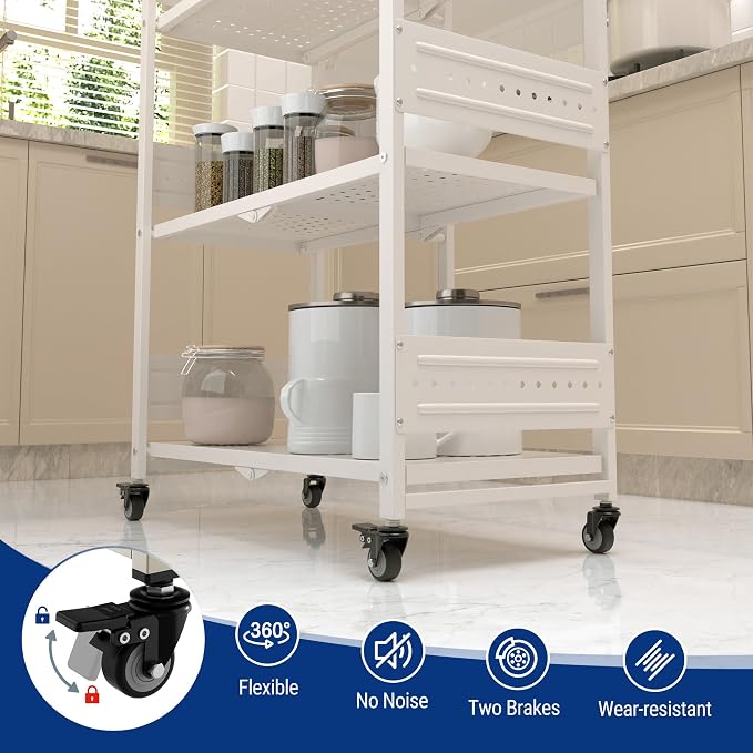 WORKPRO 5-Tier Folding Shelf, No-Assembly Metal Storage Rack with Wheels, 750 lbs Capacity (with Leveling Feet), Collapsible Shelving Unit for Kitchen, Pantry, Closet & Craft Shows - White