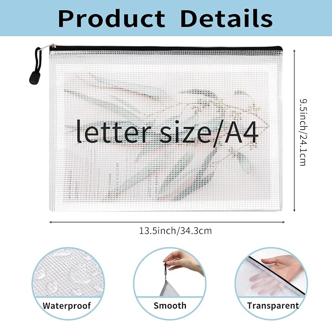 EOOUT 42pcs Mesh Zipper Pouch, Black Waterproof Zipper Bags for Organizing Storage, Letter Size/A4 Size Puzzle Bag, Zipper File Bags for Board Games and School Office Supplies