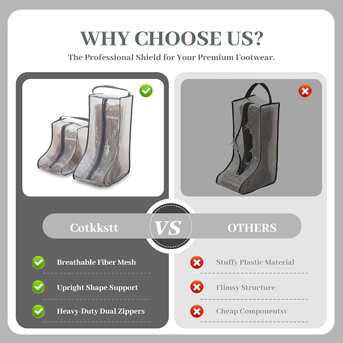 6Pack Boot Bags for Cowboy Boots, Boot Storage Organizer for Tall Boots, Cowboy Boot Storage with Clear Bag, Cowboy Boot Bag & Boot Storage Bag for Travel, Suitable for travel and Daily Use (Gray)