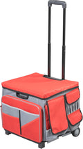 Mobile Folding Utility Cart with Canvas Storage Organizer Bag, Rolling Cart, Red/Grey