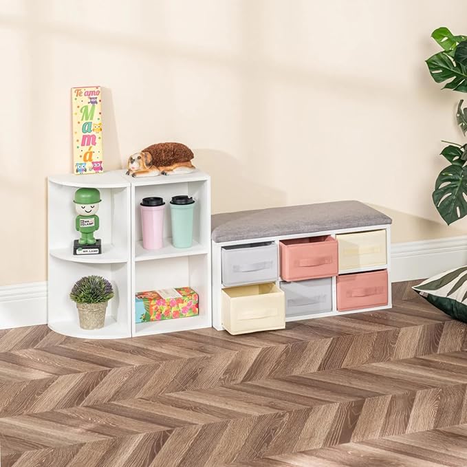 FurnitureR Basics Corner Storage Organizers - can be Combined Freely, Freestanding Open Storage Cabinet Shelf, Stackable Cubby Shelf for Living Room Bedroom Guest Room Office Dorm Kids Room, White