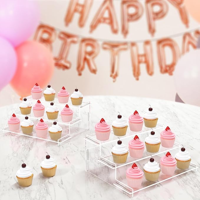 Acrylic Risers Display Stand, 3 Tier Cupcake Holder, Perfume Organizer | Clear Display Shelf for Figures and Collection, Dessert Shelves for Party, Display Risers for Decoration and Organizer