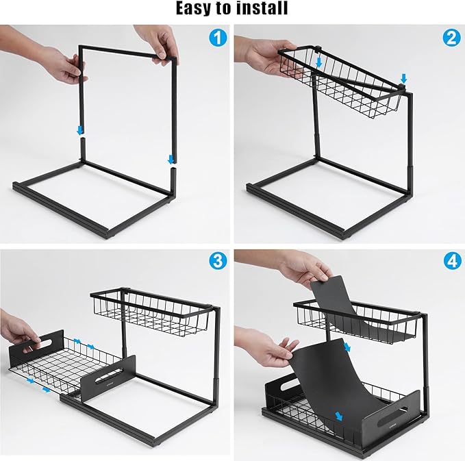 Under Sink Organizer - 2 Tier Under Kitchen Sink Organizers and Storage Bathroom Under Cabinet Organizer Pull Out Cabinet Organizer, Multi-Use Slide Out Sink Shelf for Kitchen Bathroom