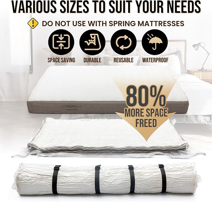 TAILI Mattress Vacuum Storage Bag, Twin/Twin-XL Foam Mattress Vacuum Bag with 4 Straps, Sealable Bag for Memory Foam, Latex, Easy Moving, Transport and Storage