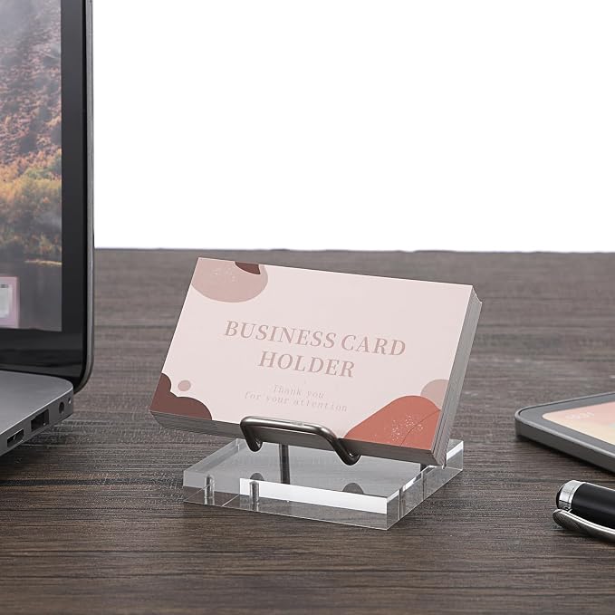 Hipiwe Metal Display Stand with Acrylic Base - Small Easel Stands for Geodes Rock Mineral Agate Fossil Coral Crystals Seashell and Small Collectibles, Silver Business Card Holder Stand