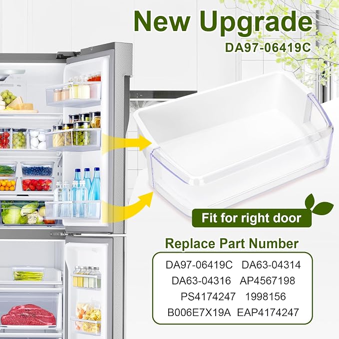 DA97-06419C Refrigerator Door Shelf Bin (Right) Compatible with Samsung Refrigerator Door Shelf Basket Replace DA63-04314, DA63-04316, AP4567198, PS4174247 Fit for RFG293HAPN, RFG295AABP, RFG296HDPN