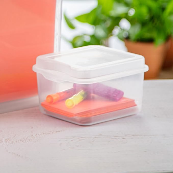 Sterilite FlipTop, Stackable Small Storage Bin with Hinging Lid, Plastic Container to Organize Desk at Home or Office, Clear, 36-Pack | Bin with Hinged Lid, Stackable Multipurpose Organizer for Art & Craft Supplies, Accessories, Photos & CDs, Home or O...
