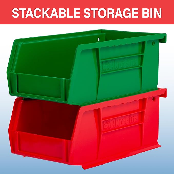 Akro-Mils 30220 AkroBins Plastic Storage Bins, Space-Saving Stackable Bins for Garage, Pantry, Craft Organization, 7" x 4" x 3", Stone, 24-Pack