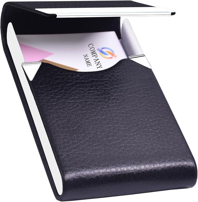 Business Card Holder with Ultra Slim Design,Business Card Case with Premium PU Leather, Suit Pocket Metal Card Holder for Women/Men,Professional Name Card Holder with Magnetic Shut (Black2)