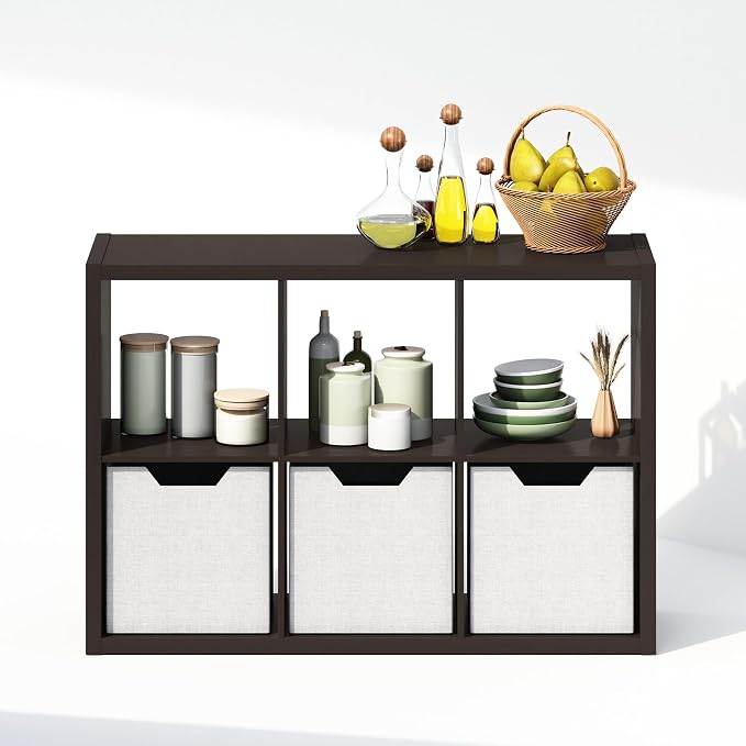 Furinno Cubic Extra Thick 6-Cube Closet Organizers and Storage, Dark Oak | 14.6 x 30 x 44 in, Open Shelf Closet Storage, Closet Organizer, for Wardrobe, Bedroom, Living Room