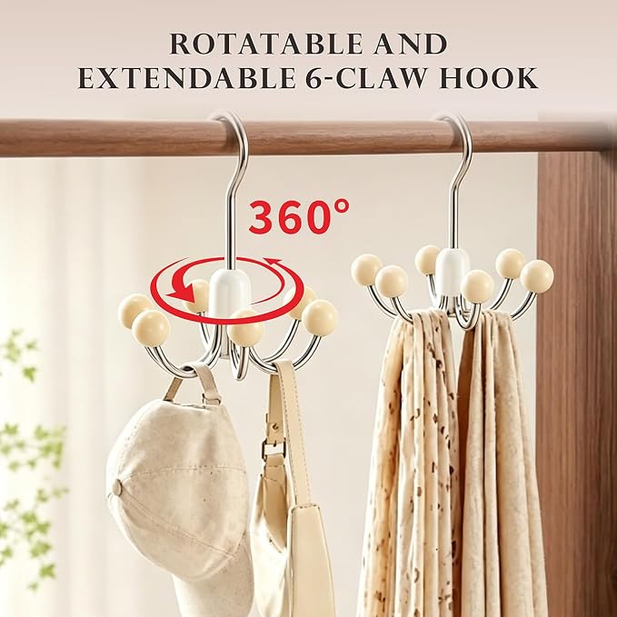 360° Swivel Hoodie Hangers with 6 Cedar Balls, Closet Organiser for Bras, Scarves, Belts, Purses & Accessories Storage-Apricot (1 Pack)