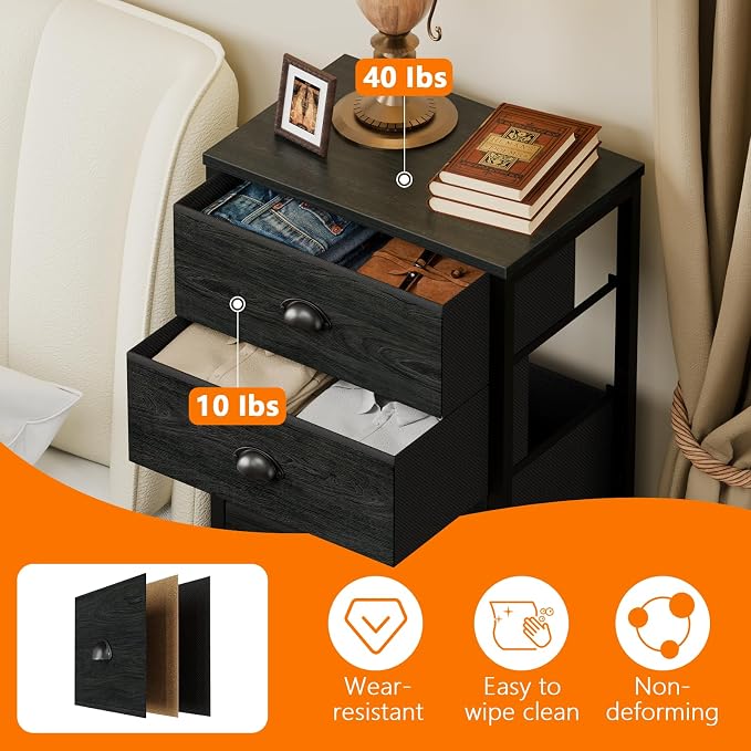 Furnulem Black Dresser for Bedroom, Tall Fabric Chest of Drawers | Bedroom Dresser with 6 Fabric Bins, Vertical Storage Drawer for Dorm, Organizer in Closet, Living Room, Wood Top, Metal Frame